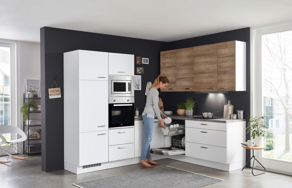 ROHOVÁ KUCHYŇA SILVIO 265 - sivá/biela, Design, kompozitné drevo (265/210cm) - Celina