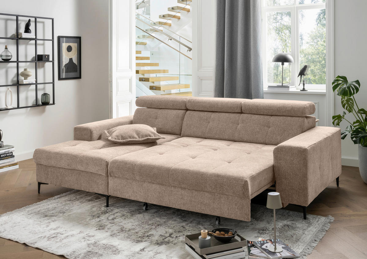 ECKSOFA Chenille Hellbraun  - Hellbraun/Schwarz, Basics, Textil/Metall (186/270cm) - Livetastic
