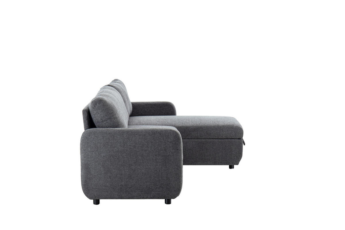 ECKSOFA TUMO Dunkelgrau Leinenoptik Rückenkissen, Bettkasten  - Dunkelgrau/Schwarz, Design, Kunststoff/Textil (152,5/225,5cm) - Livetastic