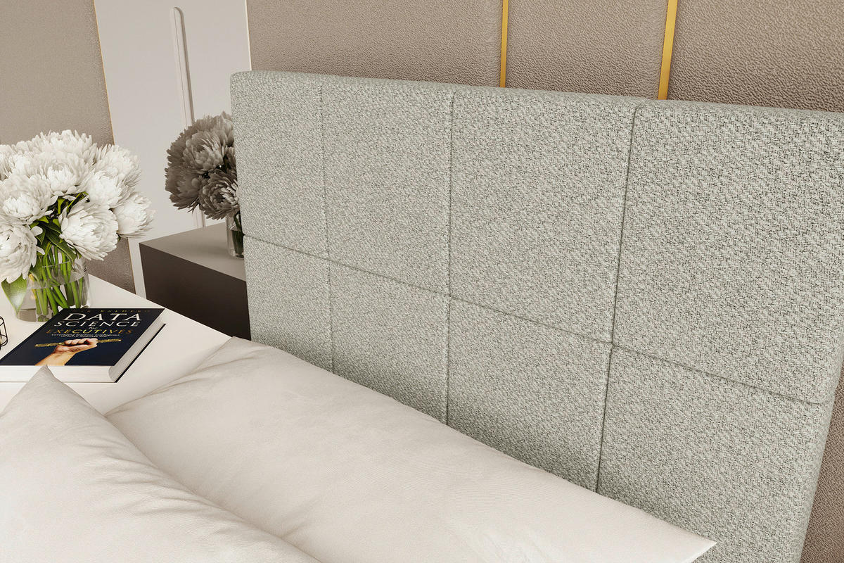 BOXBETT 90/200 cm,  in Hellgrau, Matratze, Topper, Bettschublade, H3 = fest  - Hellgrau/Schwarz, KONVENTIONELL, Kunststoff/Textil (90/200cm) - Boxxx