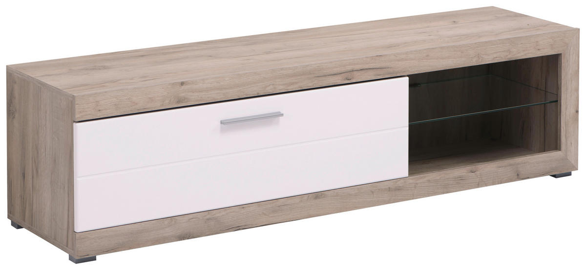 TV-ÁLLVÁNY fehér, tölgyfa  - tölgyfa/fehér, Basics, faalapú anyag (162/41,5/43,5cm) - Xora