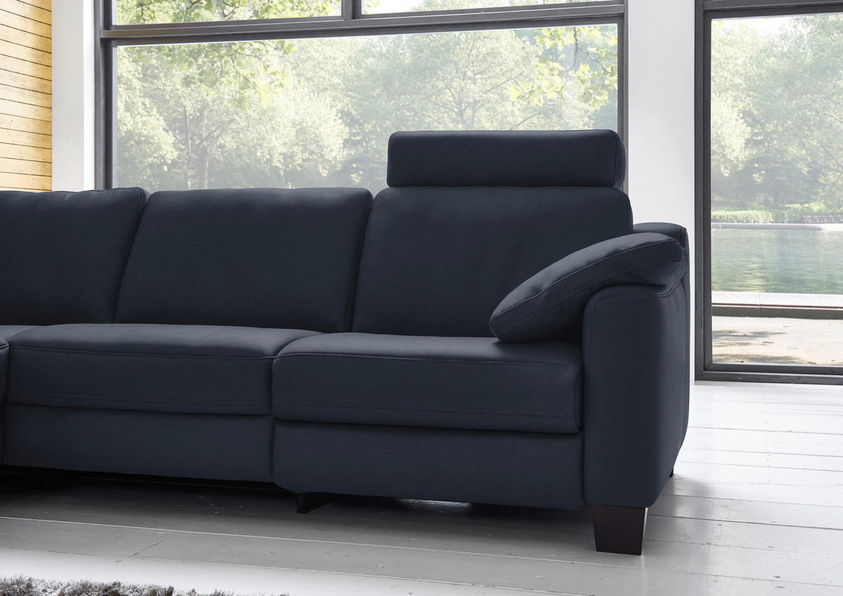 ECKSOFA in Echtleder Dunkelblau  - Eichefarben/Dunkelblau, Design, Leder/Holz (235/259cm) - Valdera