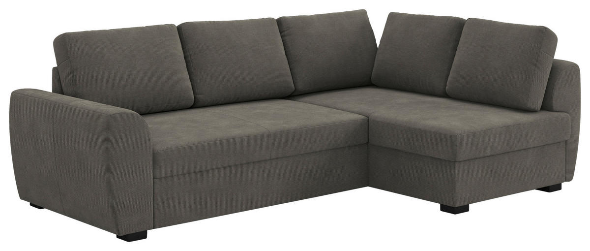 ECKSOFA Anthrazit Cord Zierkissen, Bettkasten  - Anthrazit/Schwarz, Trend, Kunststoff/Textil (253/154cm) - MID.YOU