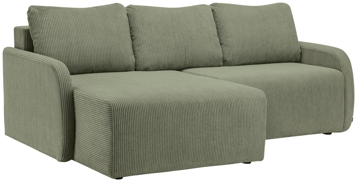 ECKSOFA Salbeigrün Cord  - Salbeigrün/Schwarz, KONVENTIONELL, Kunststoff/Textil (217/146cm) - Carryhome