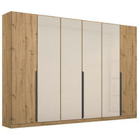 DREHTÜRENSCHRANK 271/210/54 cm,  in Eiche Artisan, Champagner, 6 Tür(en)  - Champagner/Eiche Artisan, MODERN, Glas/Holzwerkstoff (271/210/54cm) - Rauch Möbel