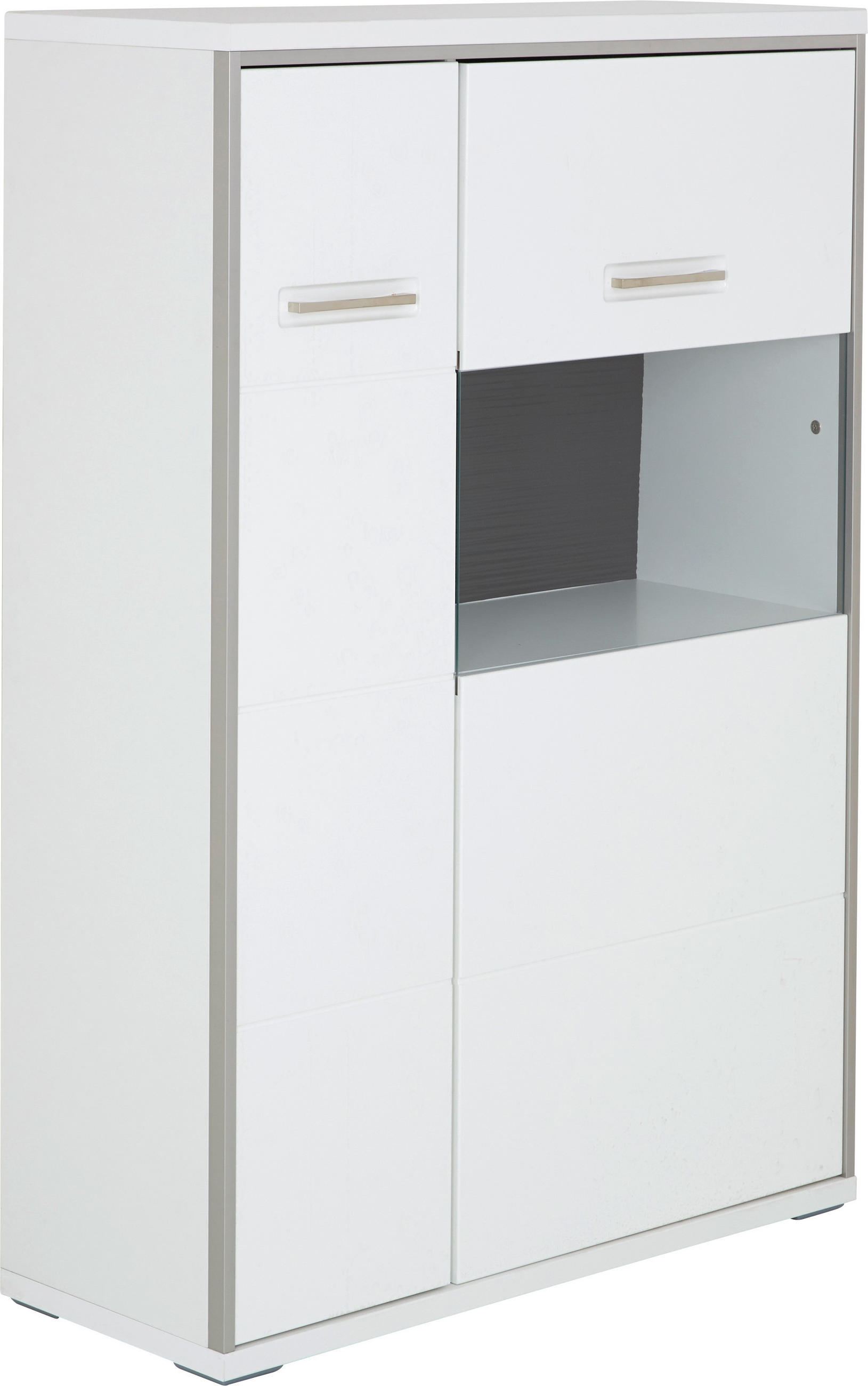 HIGHBOARD  in 94/137/38 cm  - Edelstahlfarben/Weiß Hochglanz, Design, Glas/Holzwerkstoff (94/137/38cm) - Xora