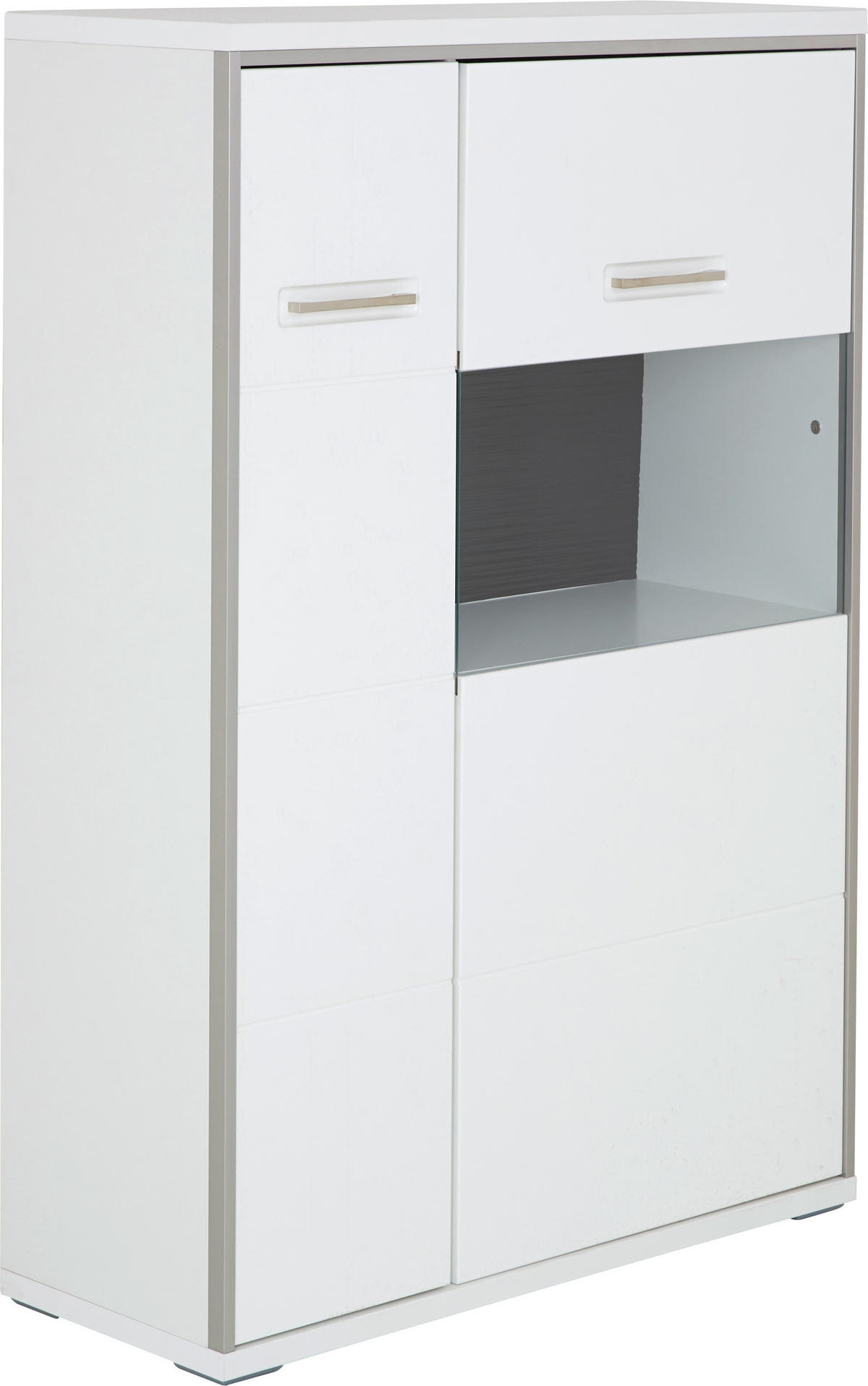 HIGHBOARD  in 94/137/38 cm  - Edelstahlfarben/Weiß Hochglanz, Design, Glas/Holzwerkstoff (94/137/38cm) - Xora