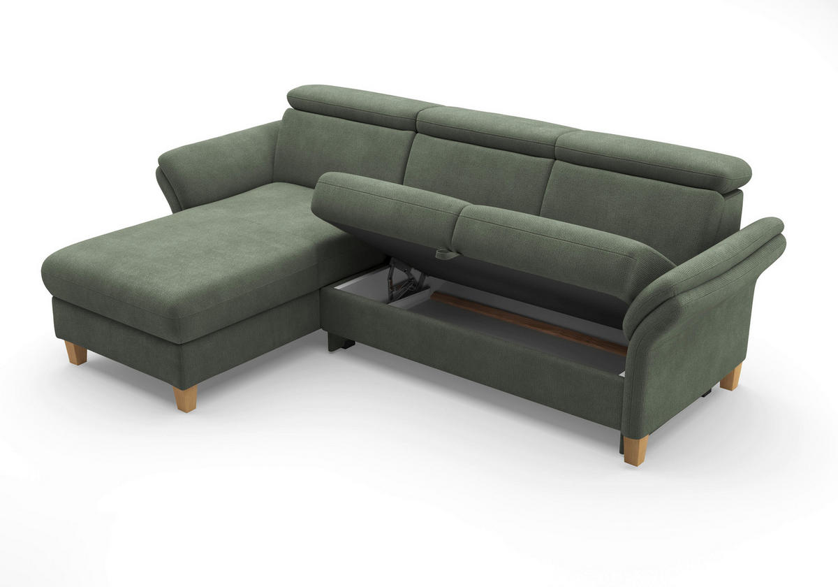 ECKSOFA GLENDALE E Dunkelgrün Flachgewebe  - Dunkelgrün/Eichefarben, KONVENTIONELL, Holz/Textil (166/253cm) - Sit & More