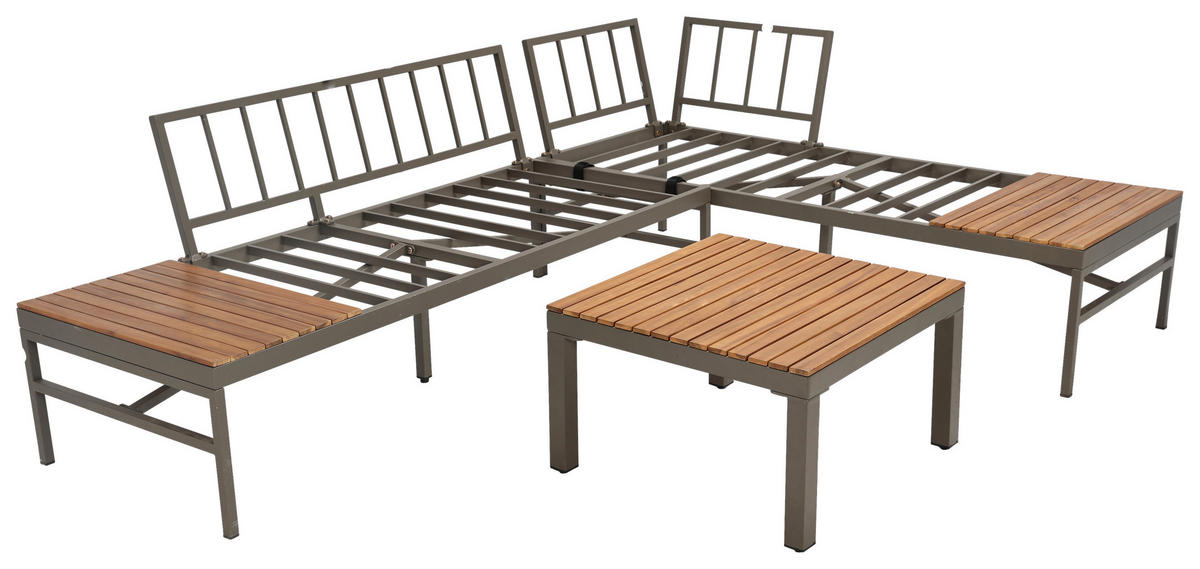 LOUNGEGARNITUR   57/35/57 cm Akazie vollmassiv Aluminium  - Beige/Beigebraun, MODERN, Holz/Textil (57/35/57cm) - Ambia Garden