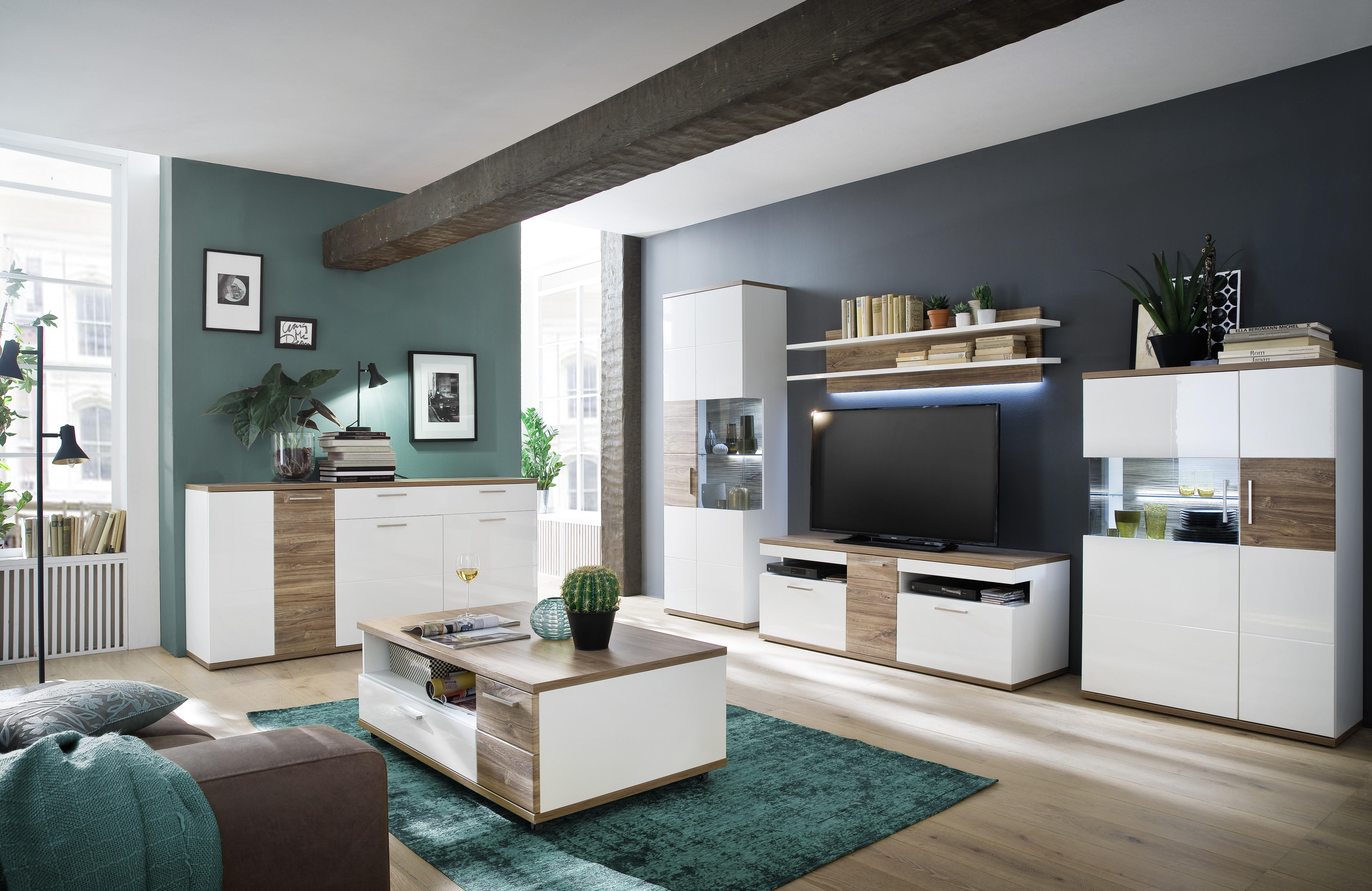 COUCHTISCH in Holzwerkstoff 115/70/42 cm - Weiss/Eichefarben, Design, Holzwerkstoff/Kunststoff (115/70/42cm) - Livetastic