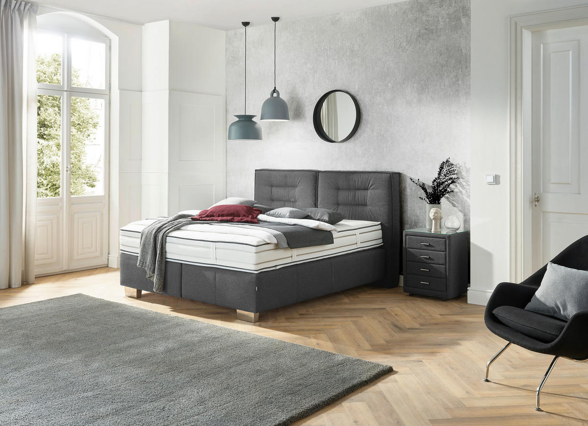 BOXSPRINGBETT 160/200 cm  in Grau  - Chromfarben/Grau, KONVENTIONELL, Textil (160/200cm) - Dieter Knoll