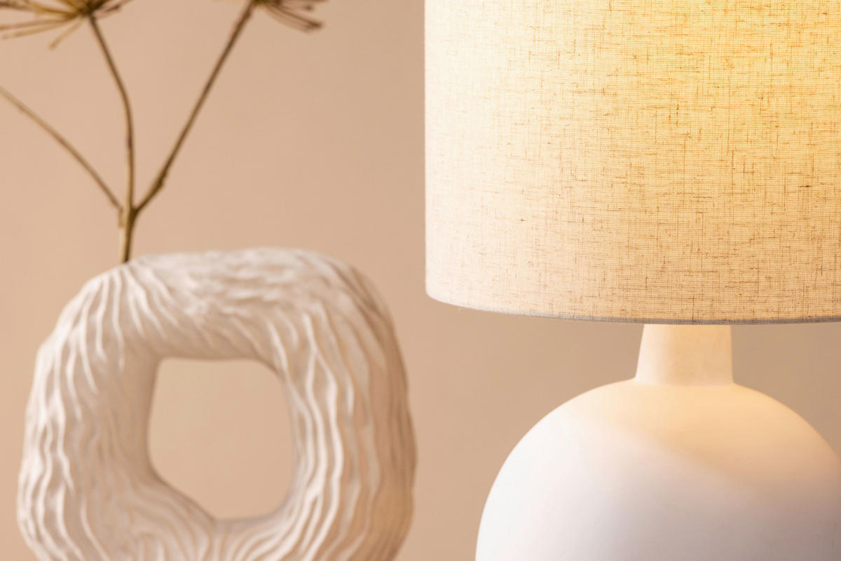 TISCHLEUCHTE 32/51/32 cm   - Beige/Weiß, Basics, Textil/Stein (32/51/32cm) - P & B