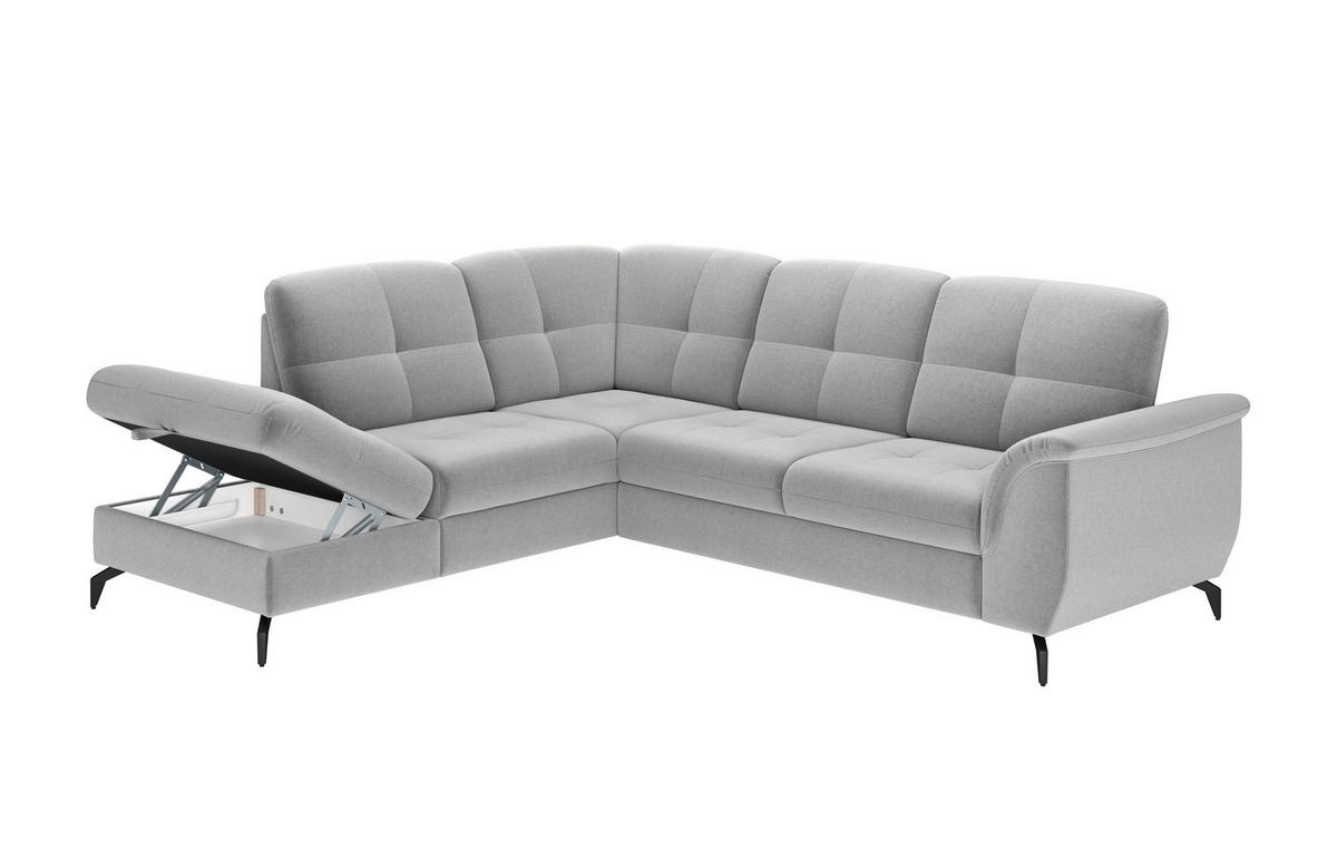 ECKSOFA ZORA E Hellgrau Flachgewebe  - Hellgrau/Schwarz, MODERN, Textil/Metall (212/244cm) - Sit & More