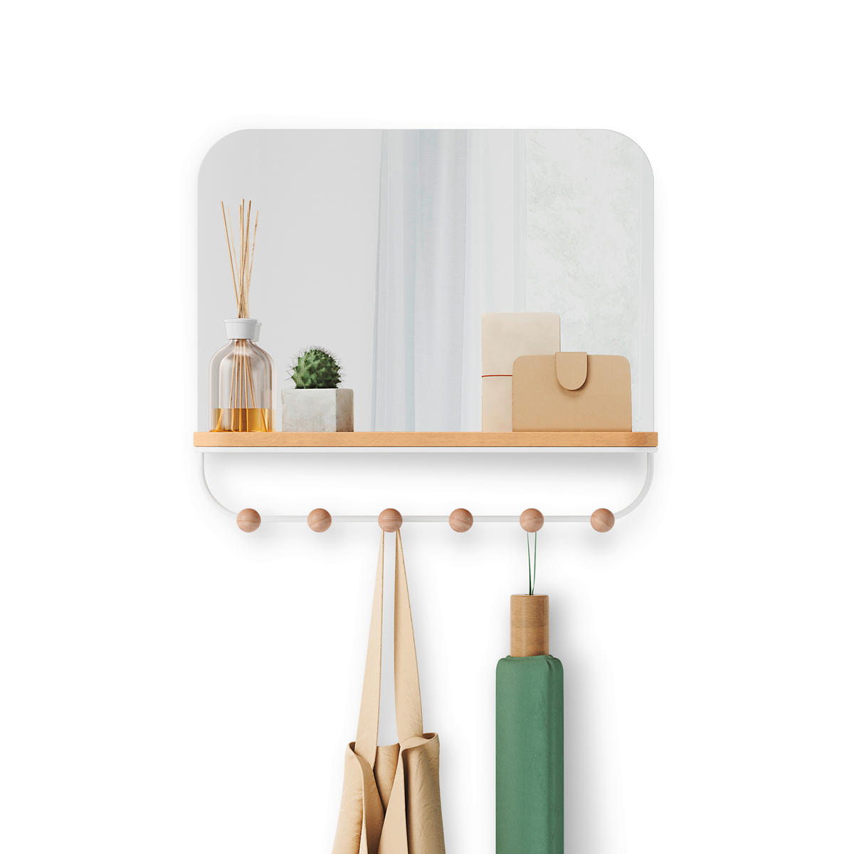 NÁSTĚNNÉ ZRCADLO 46/41/10 cm  - bílá/přírodní barvy, Basics, kov/dřevo (46/41/10cm) - Umbra