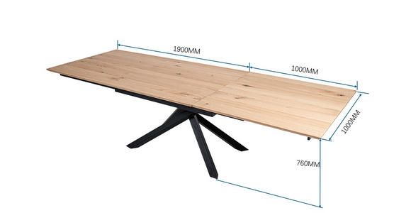 ESSTISCH in Holz, Metall, Holzwerkstoff 190-290/100/76 cm - Eichefarben/Schwarz, MODERN, Holz/Holzwerkstoff (190-290/100/76cm) - Valnatura