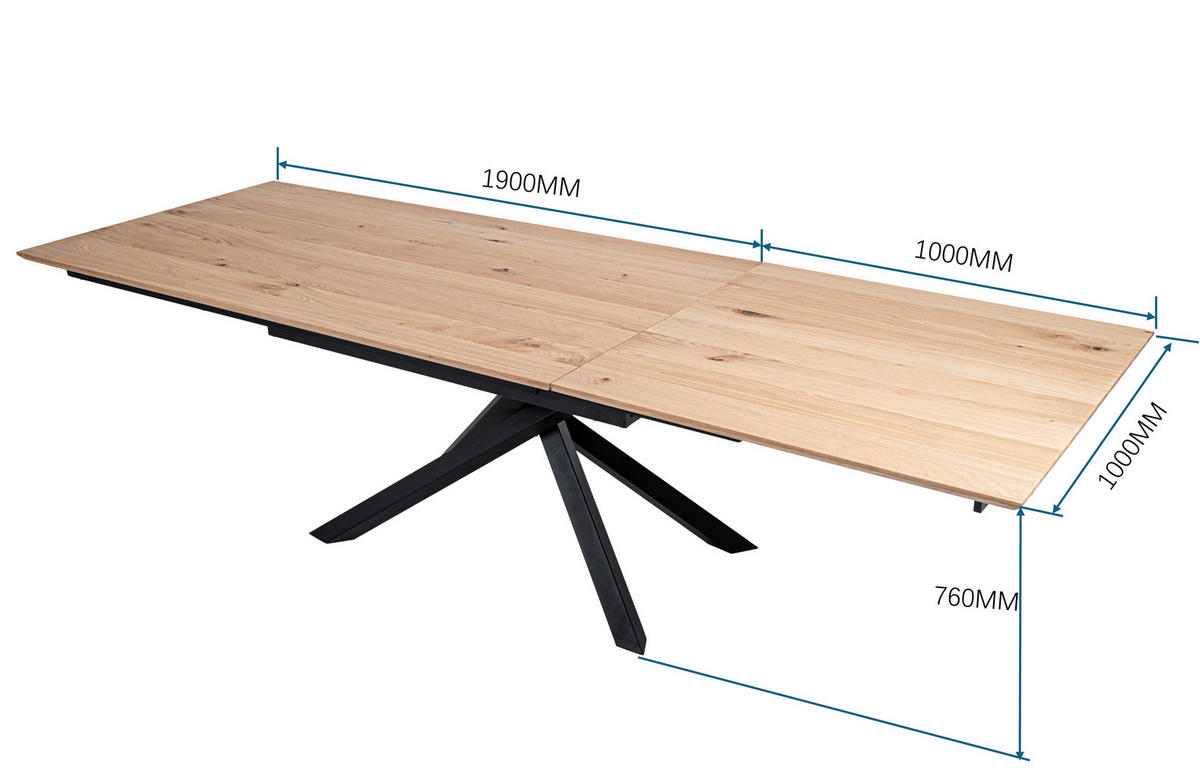 ESSTISCH in Holz, Metall, Holzwerkstoff 190-290/100/76 cm  - Eichefarben/Schwarz, MODERN, Holz/Holzwerkstoff (190-290/100/76cm) - Valnatura