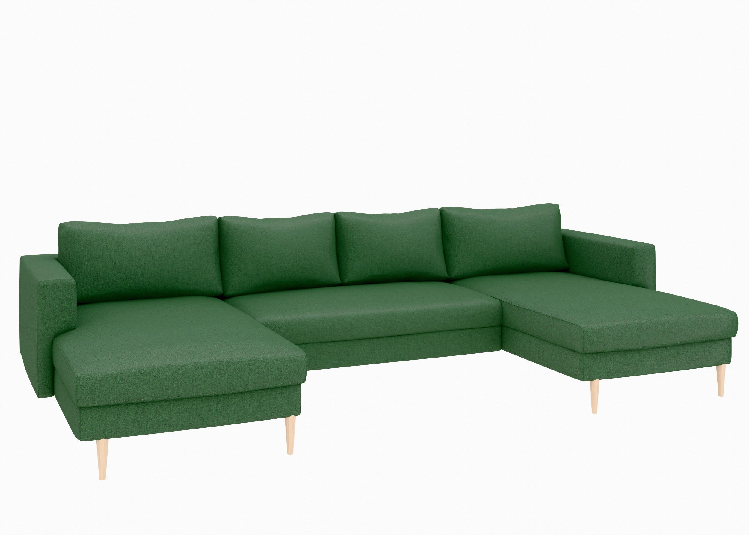 WOHNLANDSCHAFT Dunkelgrün Struktur  - Dunkelgrün/Buchefarben, MODERN, Holz/Textil (161/306/161cm) - Trendmanufaktur