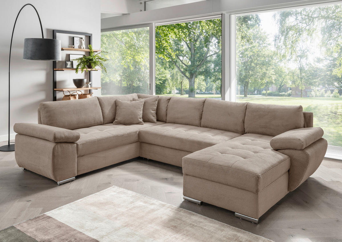 Wohnlandschaft tekstil  sivo-smeđa   - sivo-smeđa/boje kroma, Konvencionalno, tekstil/metal (219/305/157cm) - Livetastic
