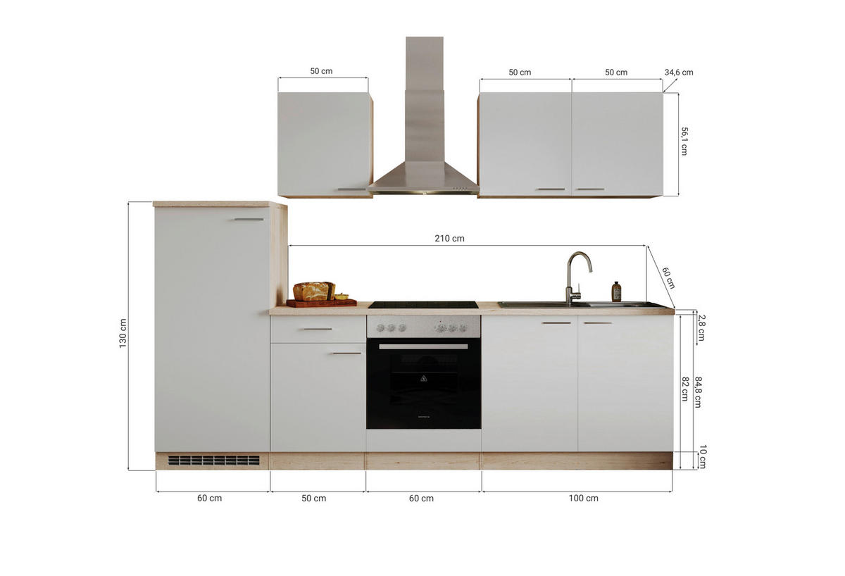 KUCHYNSKÝ BLOK 270 cm - biela/farba duba, Basics, kompozitné drevo (270cm) - Respekta
