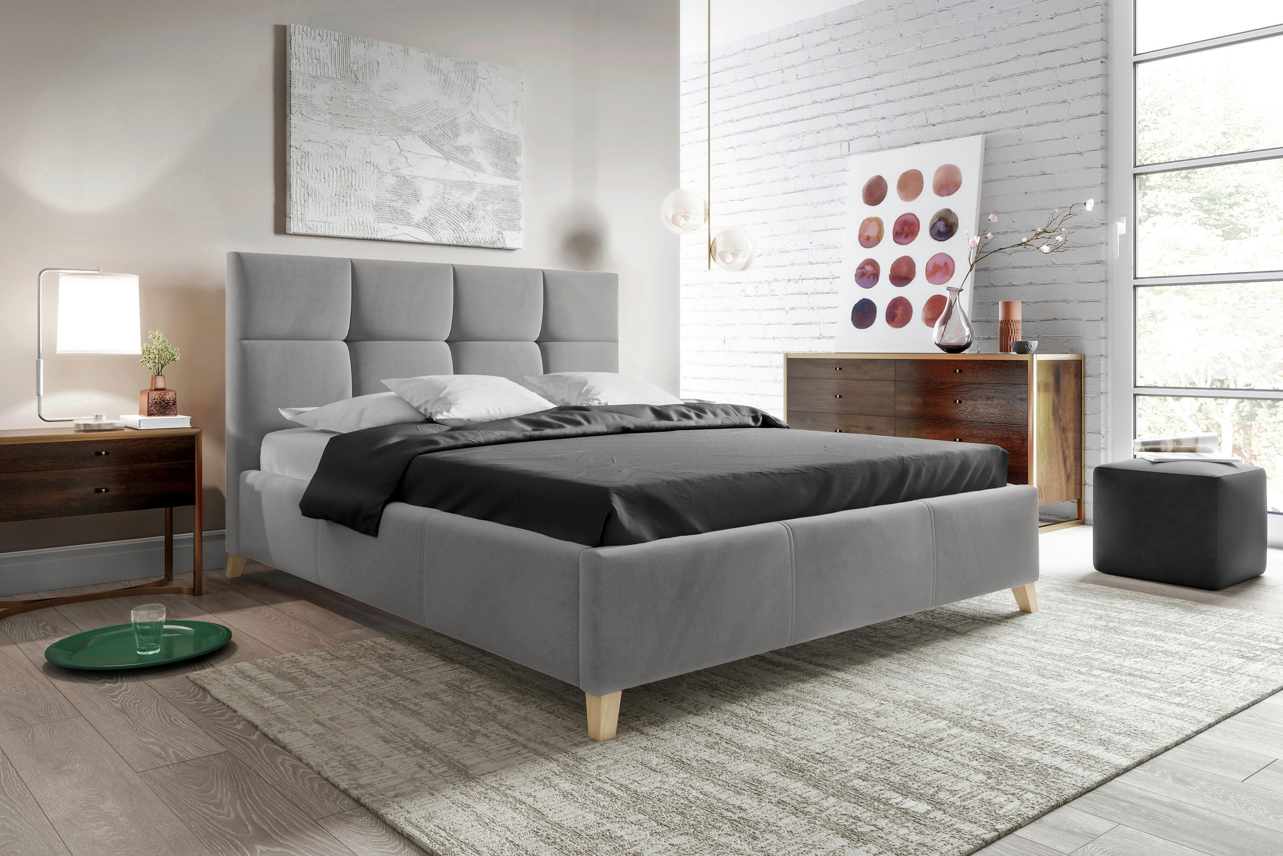 POLSTERBETT 160/200 cm  in Grau  - Buchefarben/Grau, Konventionell, Holz/Textil (160/200cm) - Carryhome