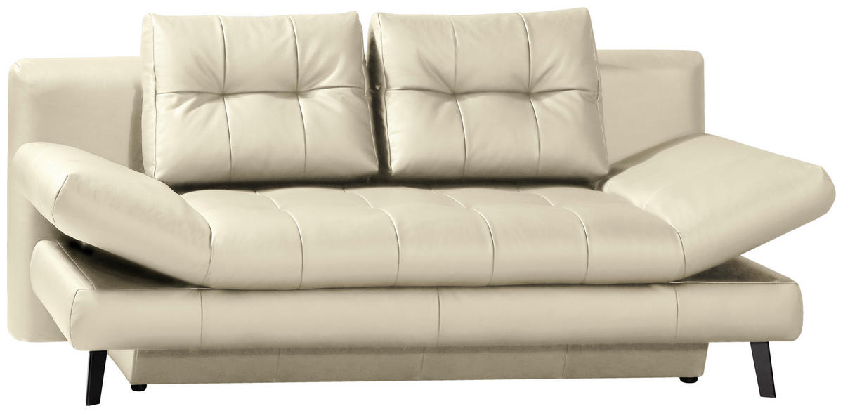 SCHLAFSOFA in Echtleder Ecru  - Ecru/Schwarz, Design, Leder/Metall (209/94/94cm) - Novel