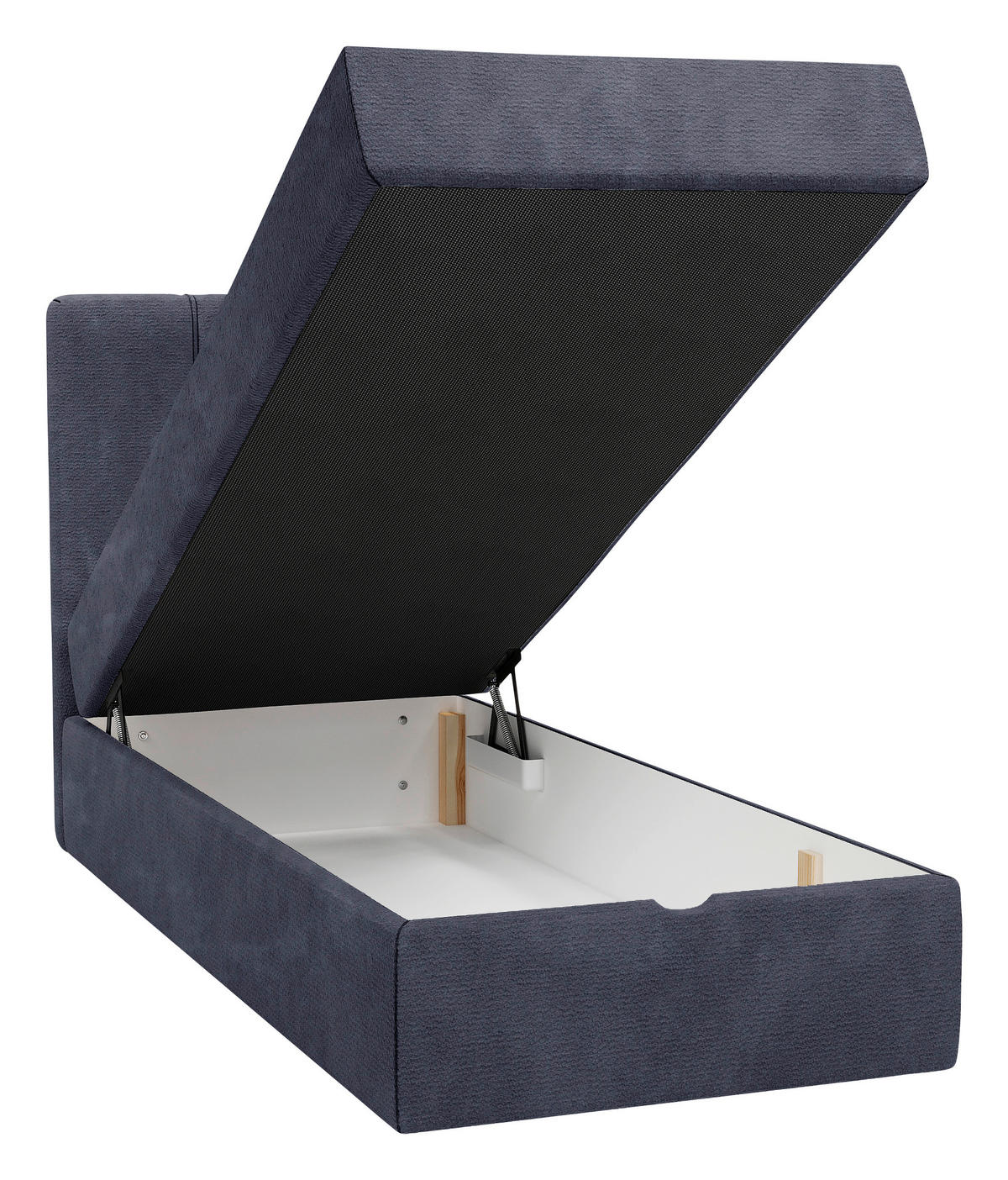 BOXBETT 70/200 cm,  in Dunkelblau, Matratze, gepolstertes Kopfteil, Bettkasten, Topper, H3 = fest  - Schwarz/Dunkelblau, Design, Holzwerkstoff/Kunststoff (70/200cm) - Esposa