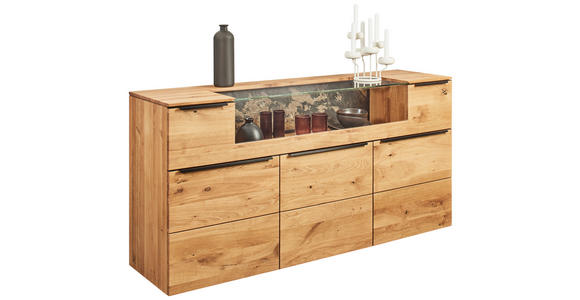 SIDEBOARD Eichefarben  180/90,5/47,1 cm  - Eichefarben/Schwarz, Natur, Glas/Holz (180/90,5/47,1cm) - Valnatura