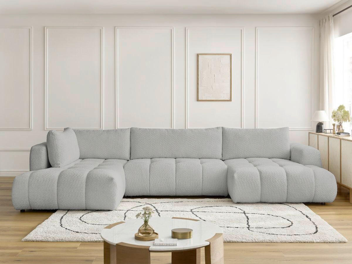 WOHNLANDSCHAFT  FUJI  Hellgrau Bouclé  - Hellgrau/Schwarz, MODERN, Kunststoff/Textil (204/377/160cm)