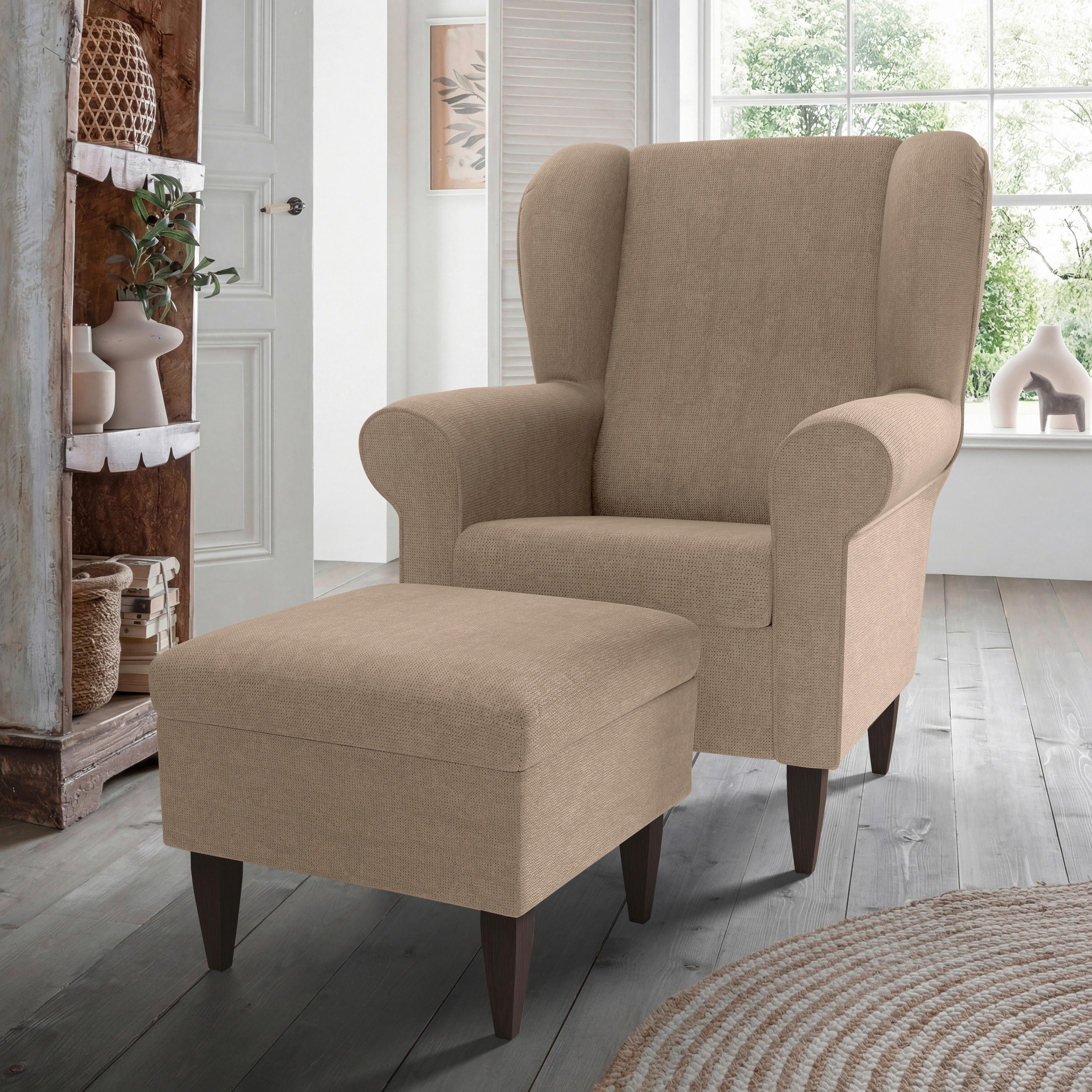 SESSELSET Chenille Hellbraun  - Wengefarben/Hellbraun, Konventionell, Holz/Textil (80/102/86cm) - Livetastic