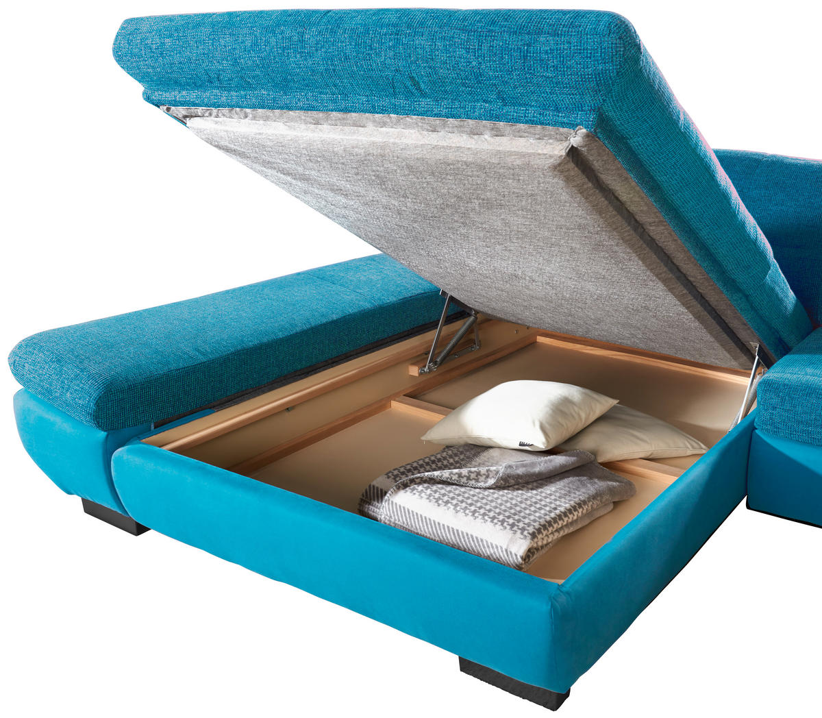 ECKSOFA Türkis Mikrofaser  - Türkis/Schwarz, Design, Textil/Metall (204/341cm) - Xora