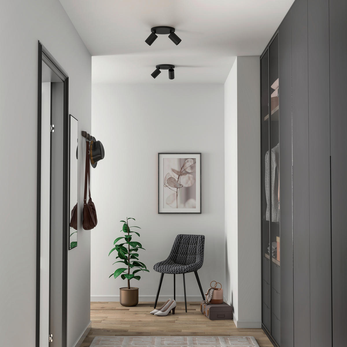DECKENSTRAHLER - Schwarz, Design, Metall (20/20/12,5cm)