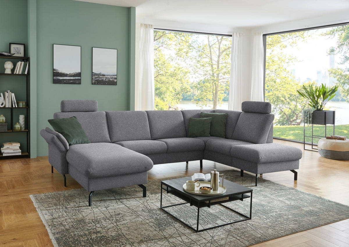 WOHNLANDSCHAFT  in Flachgewebe Grau  - Schwarz/Grau, KONVENTIONELL, Textil/Metall (170/307/190cm) - Beldomo Comfort