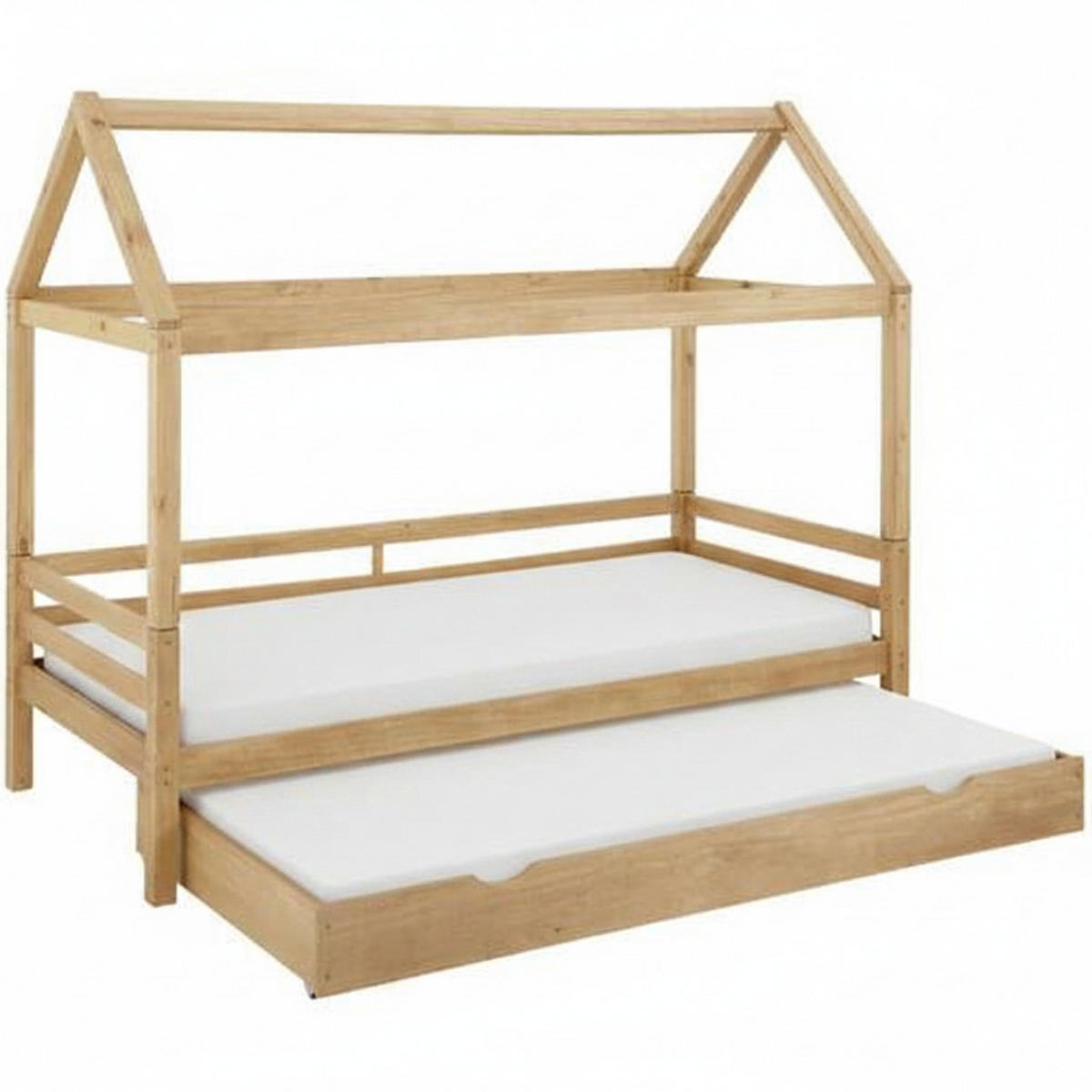 HAUSBETT 90/200 cm,  in Naturfarben, Bettschublade, Lattenrost für Zusatzbett, Lattenrost für Hauptbett  - Naturfarben, MODERN, Holz (90/200cm) - MID.YOU