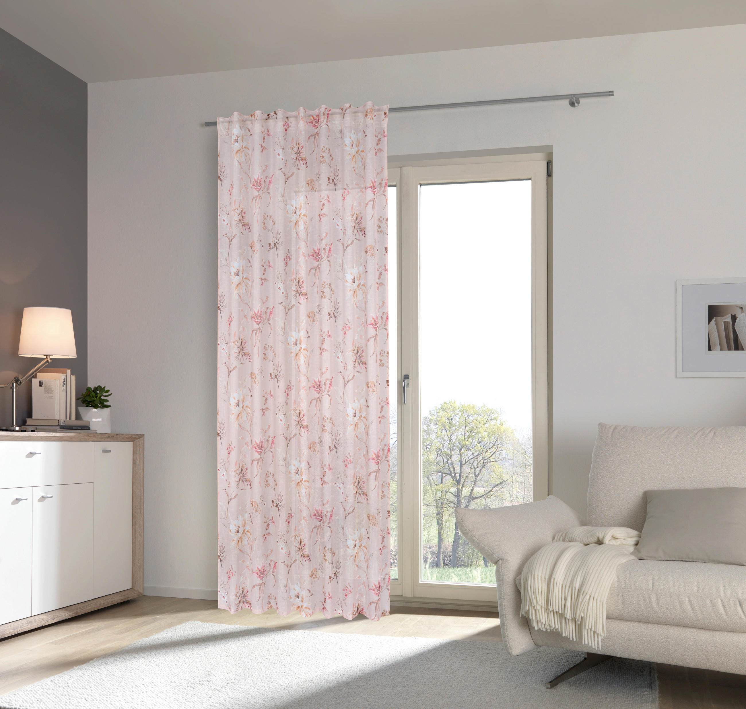 HOTOVÝ ZÁVES, polopriehľadné, 140/245 cm - béžová/červená, Basics, textil (140/245cm) - Esposa
