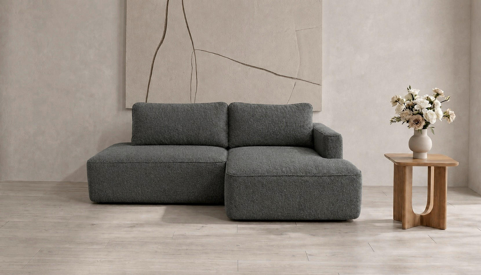 ECKSOFA FREDO Dunkelgrau Bouclé  - Dunkelgrau/Schwarz, Design, Kunststoff/Textil (233/150cm) - MID.YOU