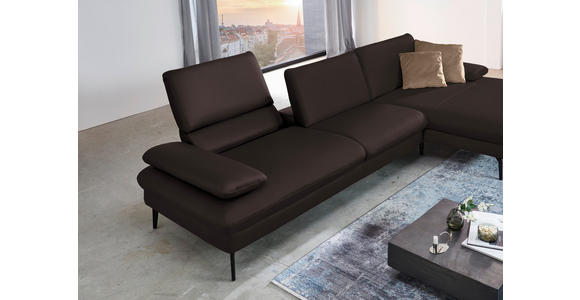 ECKSOFA in Echtleder Dunkelbraun 325/157 cm - Dunkelbraun/Schwarz, Design, Leder/Metall (325/157cm) - Dieter Knoll