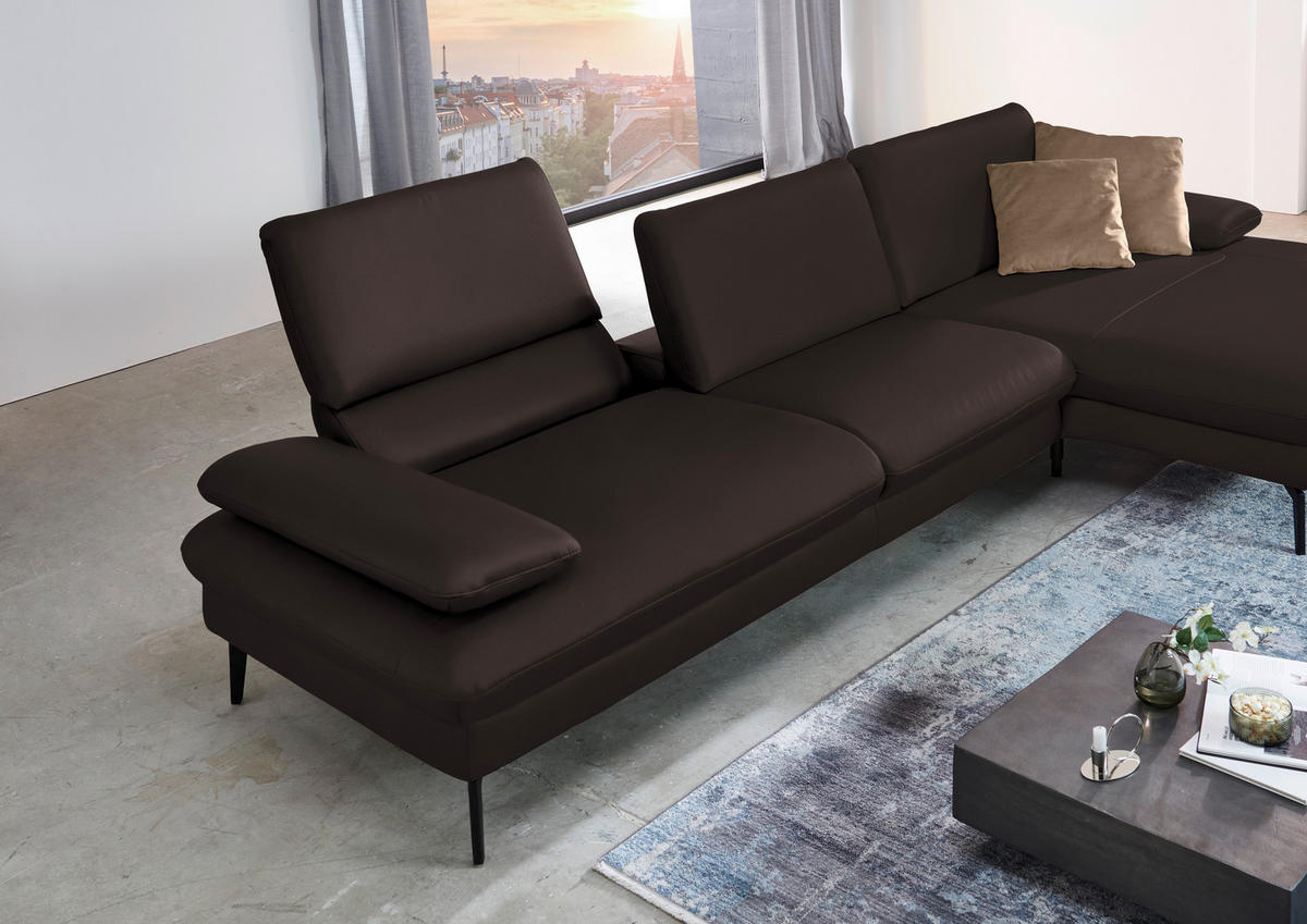 ECKSOFA in Echtleder Dunkelbraun  - Dunkelbraun/Schwarz, Design, Leder/Metall (325/157cm) - Dieter Knoll