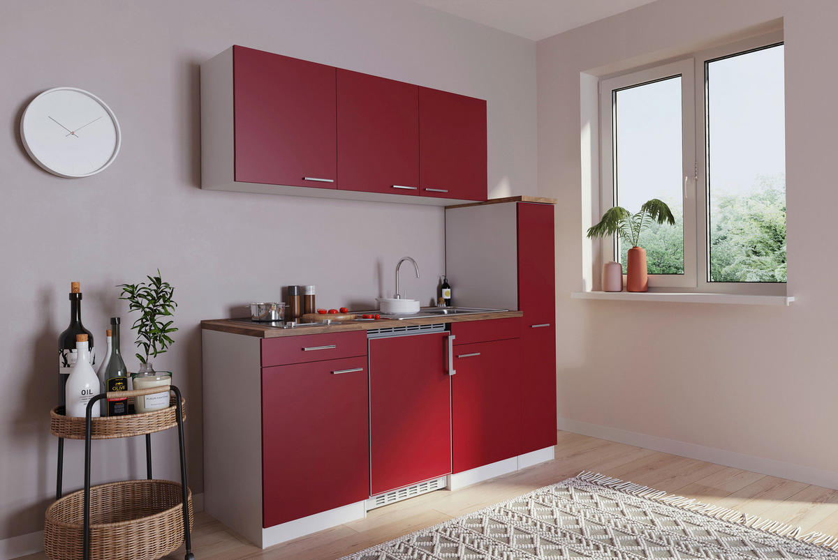 KÜCHENBLOCK 180 cm   in Rot  - Rot/Nussbaumfarben, Basics, Holzwerkstoff/Kunststoff (180cm) - Respekta