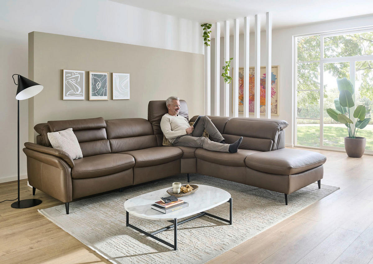 ECKSOFA Braun Echtleder  - Schwarz/Braun, Design, Leder/Metall (287/260cm) - Valdera