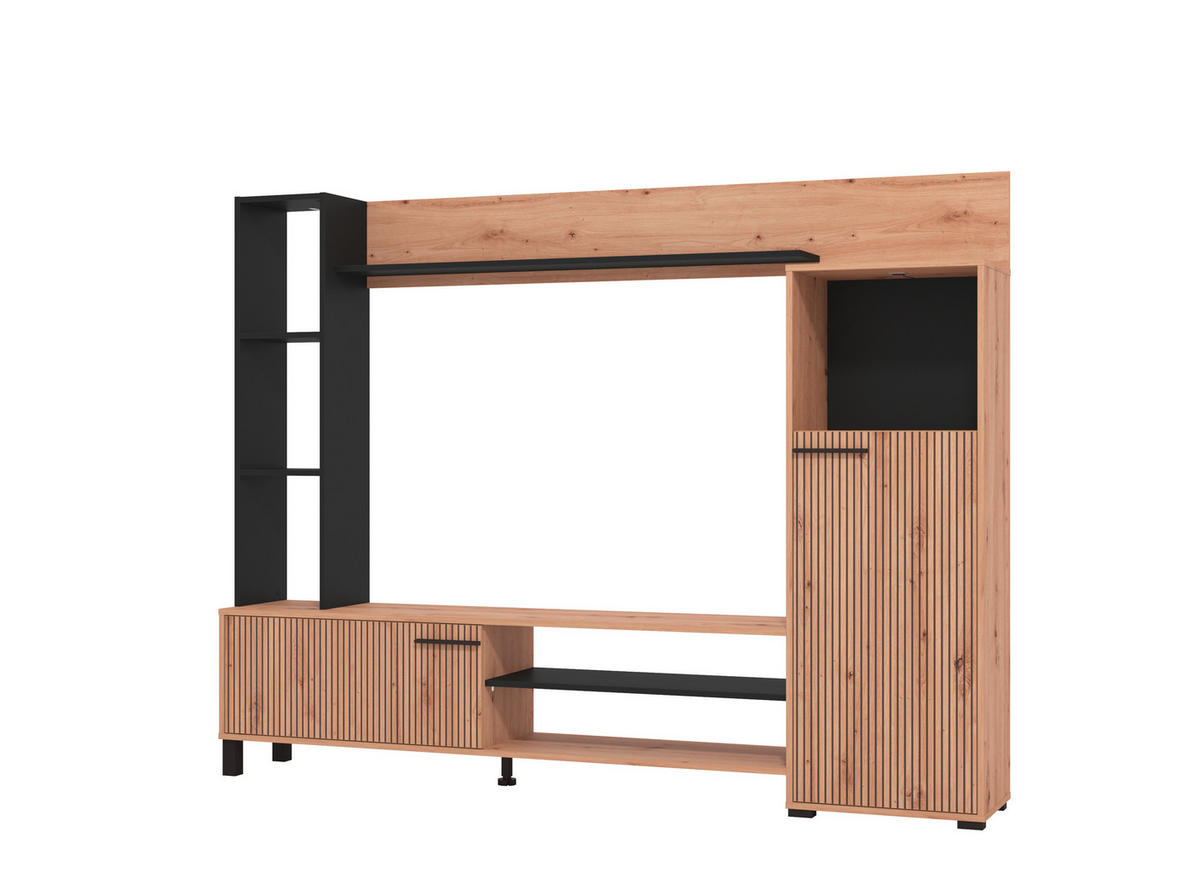 WOHNWAND  in Eiche Artisan  207,5/157,5/33 cm  - Schwarz/Eiche Artisan, KONVENTIONELL, Holzwerkstoff/Metall (207,5/157,5/33cm) - Carryhome