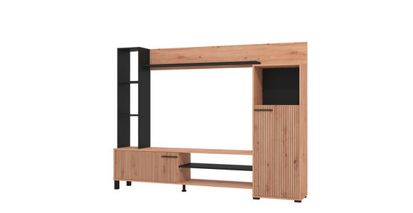 WOHNWAND in Eiche Artisan 207,5/157,5/33 cm - Schwarz/Eiche Artisan, KONVENTIONELL, Holzwerkstoff/Metall (207,5/157,5/33cm) - Carryhome