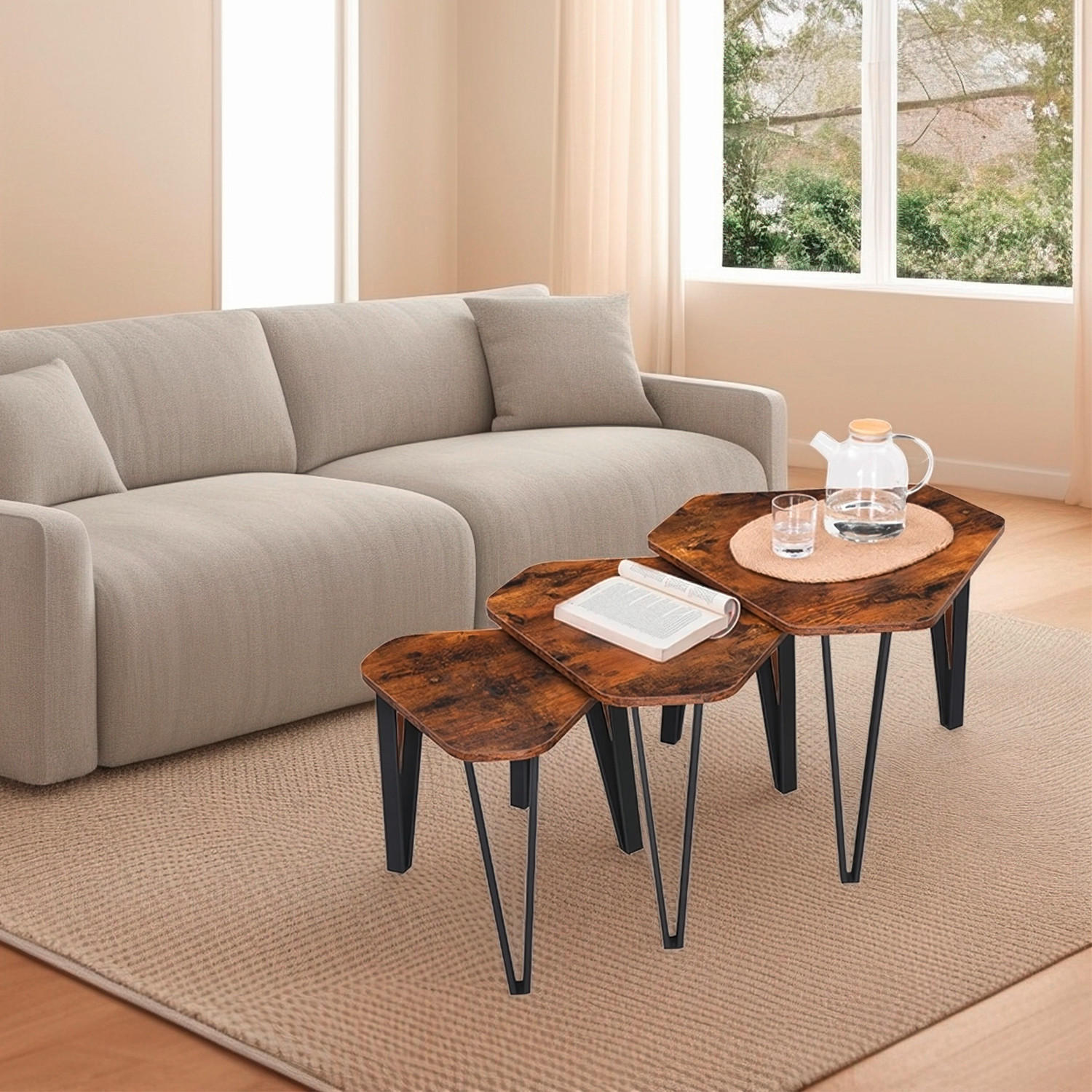 BEISTELLTISCHSET Schwarz, Dunkelbraun  - Dunkelbraun/Schwarz, Trend, Holzwerkstoff/Metall (58,5/45,5/58,5cm) - MID.YOU