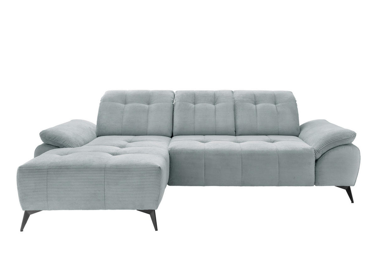 ECKSOFA FIORE in Cord Hellblau Kopfteilverstellung, Sitzvorzug  180/280 cm  - Schwarz/Hellblau, MODERN, Textil/Metall (180/280cm) - Livetastic