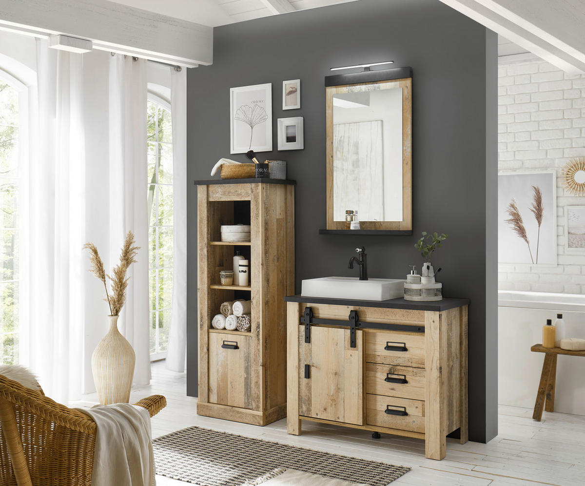MIDISCHRANK 51/146/38 cm  - Schwarz/Braun, Trend, Holzwerkstoff/Metall (51/146/38cm) - MID.YOU