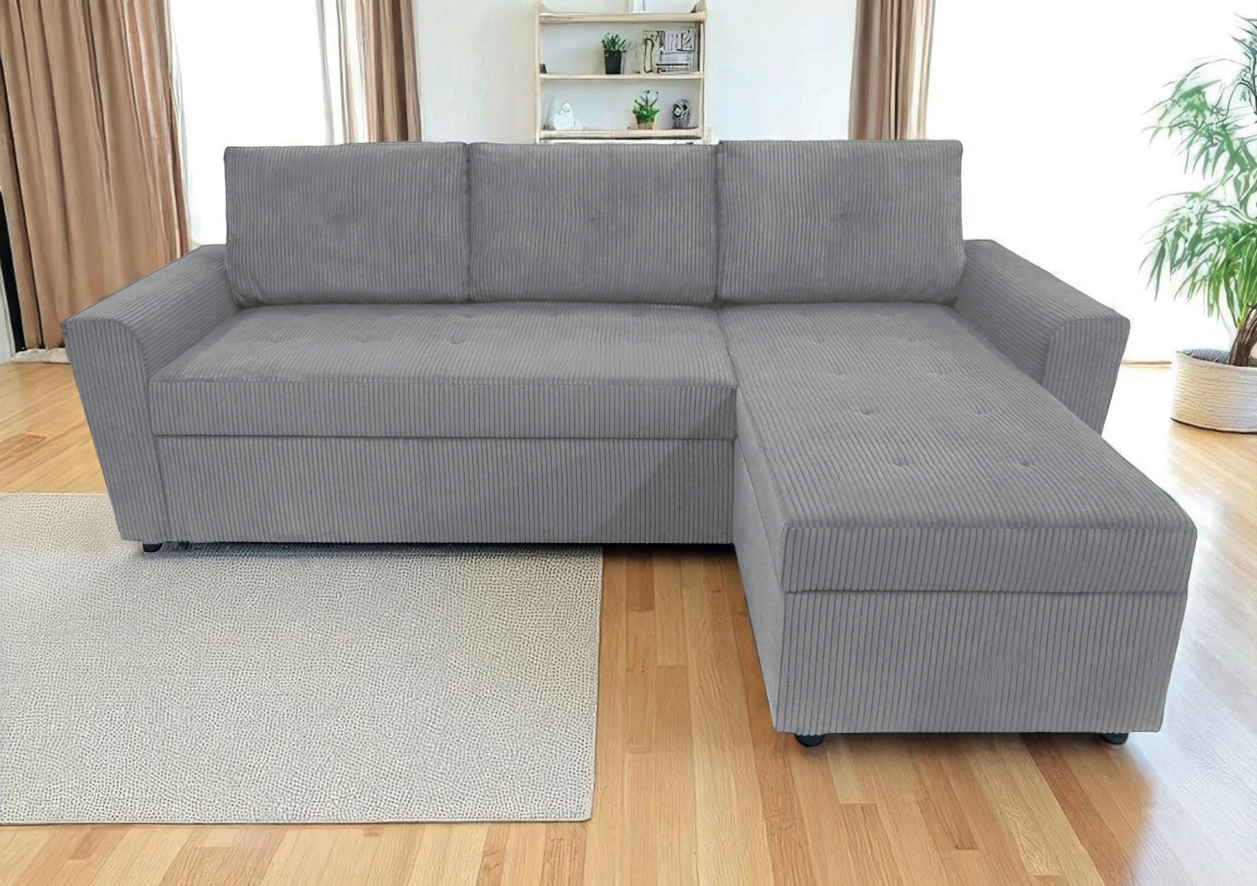 ECKSOFA Hellgrau Cord  - Hellgrau/Schwarz, Design, Kunststoff/Textil (231/155cm) - MID.YOU
