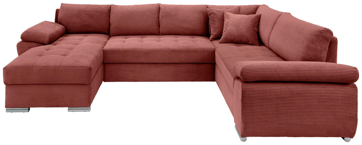 WOHNLANDSCHAFT Koralle Cord  - Chromfarben/Koralle, KONVENTIONELL, Textil/Metall (157/305/219cm) - Livetastic