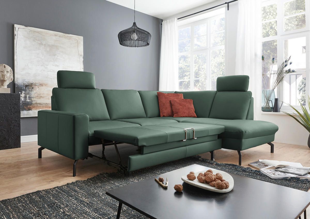 ECKSOFA in Echtleder Opal  - Opal/Schwarz, Design, Leder/Metall (250/194cm) - Beldomo Premium