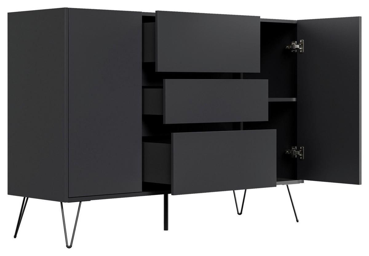 SIDEBOARD Posseik Industrial 140/93,6/42 cm 3 Schublade(n)  - Graphitfarben/Schwarz, Design, Holzwerkstoff/Metall (140/93,6/42cm) - P & B