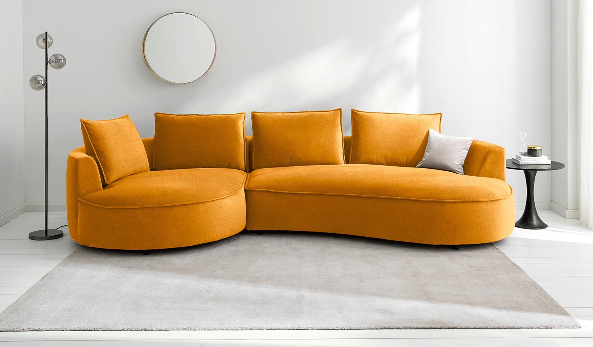 BIGSOFA Samt Currygelb  - Currygelb/Schwarz, Design, Kunststoff/Textil (154/82/322cm) - home24