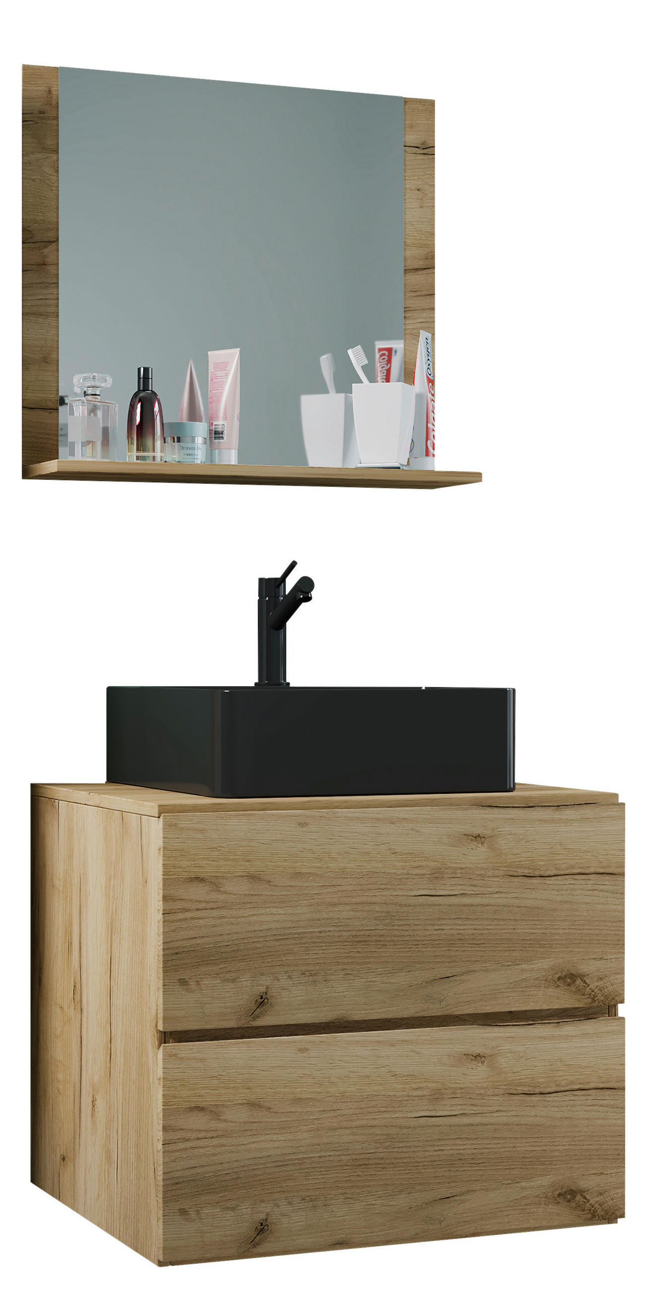 BADEZIMMER 3-teilig  in 61 cm  - Honigeiche/Schwarz, MODERN, Glas/Keramik (61cm) - MID.YOU